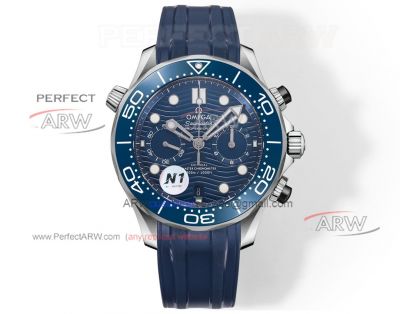 AAA replica N1 Factory Omega Seamaster 300m 9900 movement blue dial rubber strap 